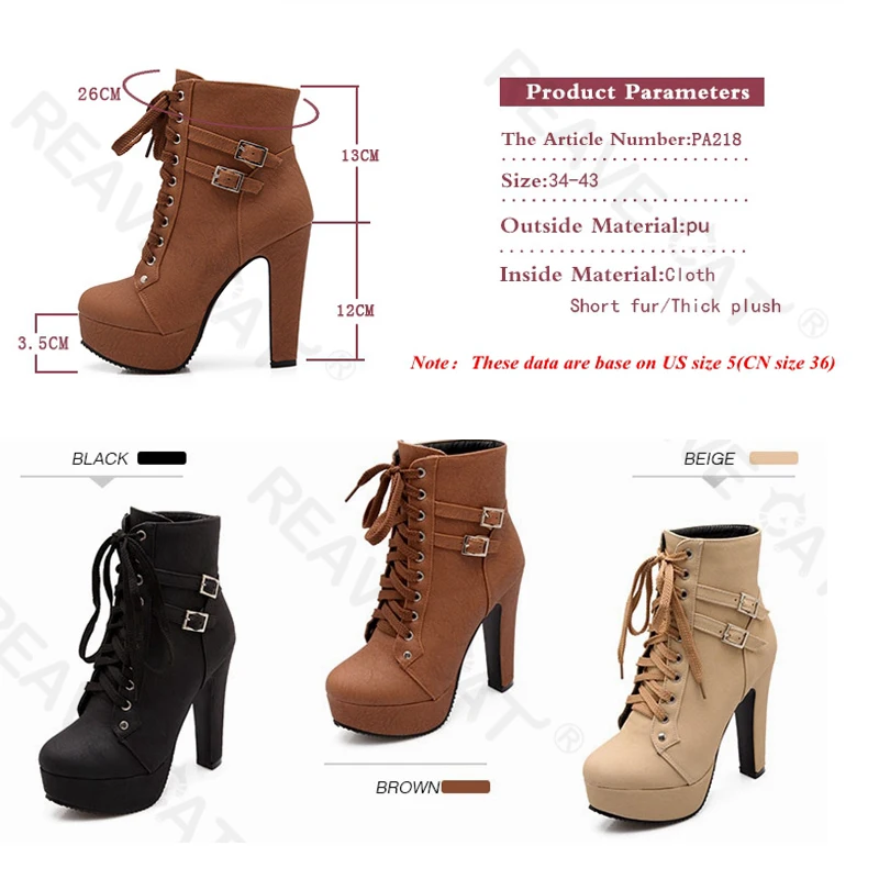 

ORCHALISA/размер ботильоны, женские туфли на высоком каблуке на платформе, женская обувь на шнуровке, короткие ботинки с пряжкой, Botas Feminino PA218