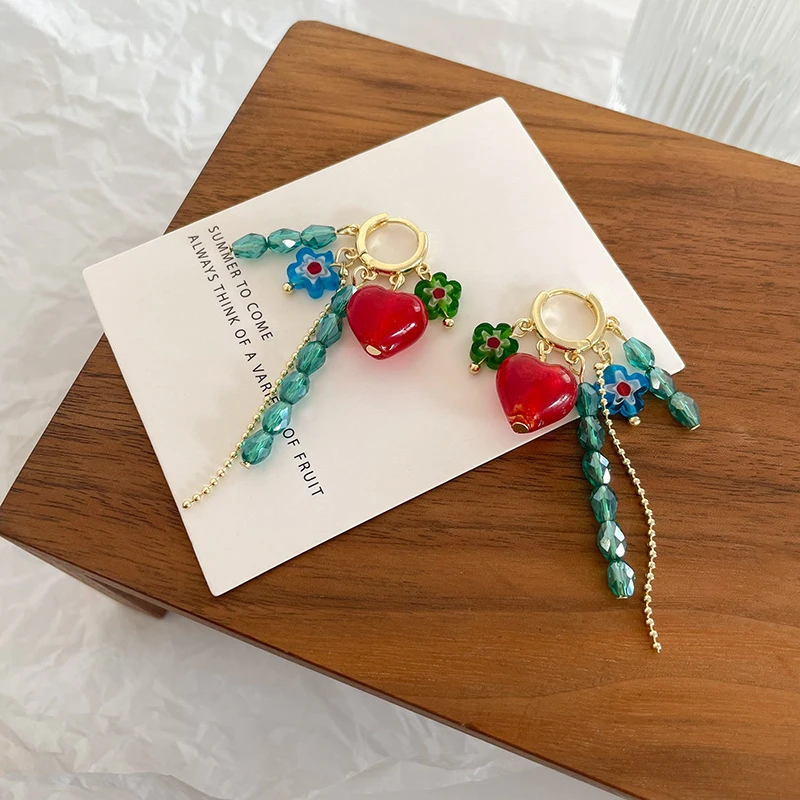 Geometric Colourful Beads Heart-shaped Earclip Earrings For Women Bohemia Personality Earring Party Jewelry