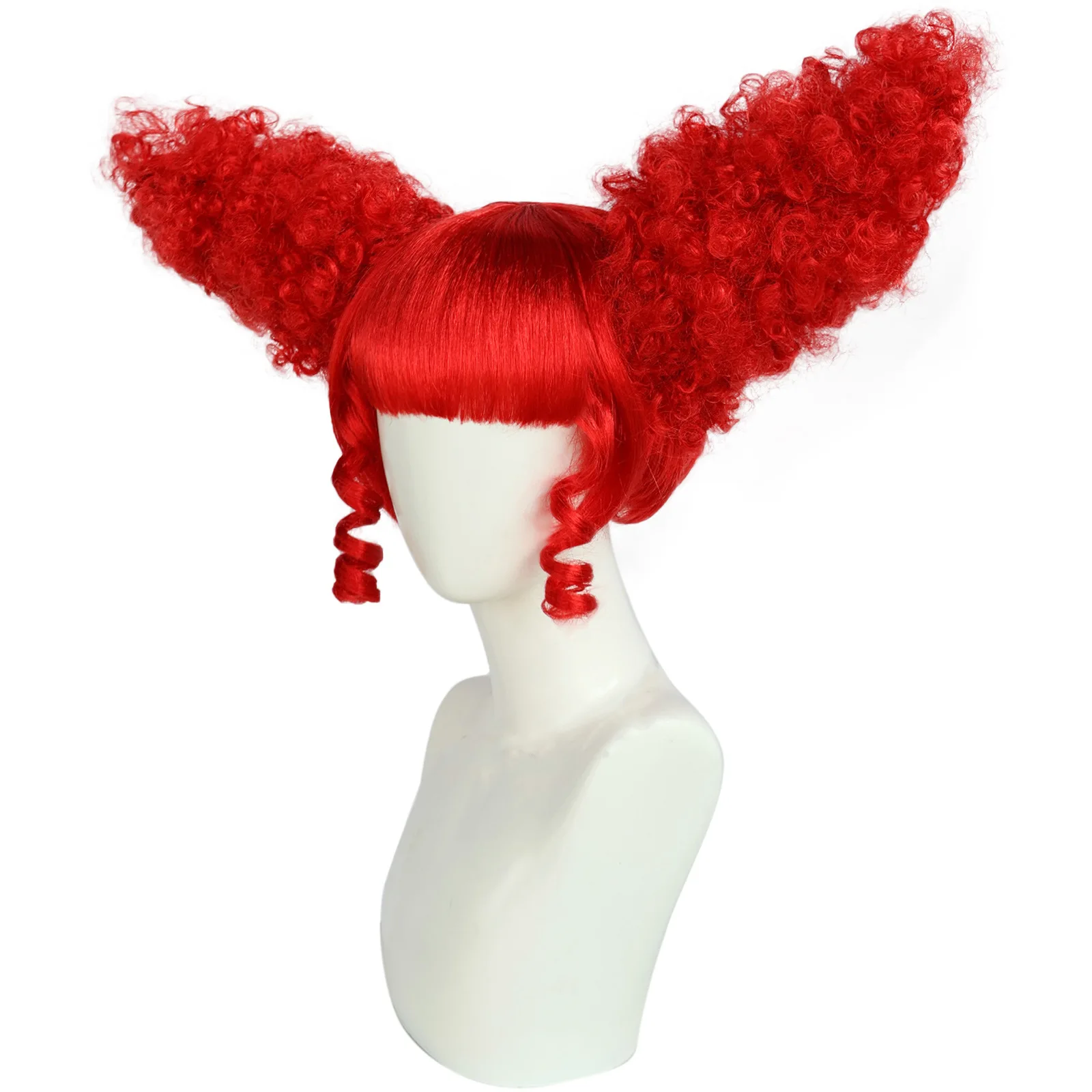 Red Synthetic Wig with Spiral Braids and Bangs, Cosplay