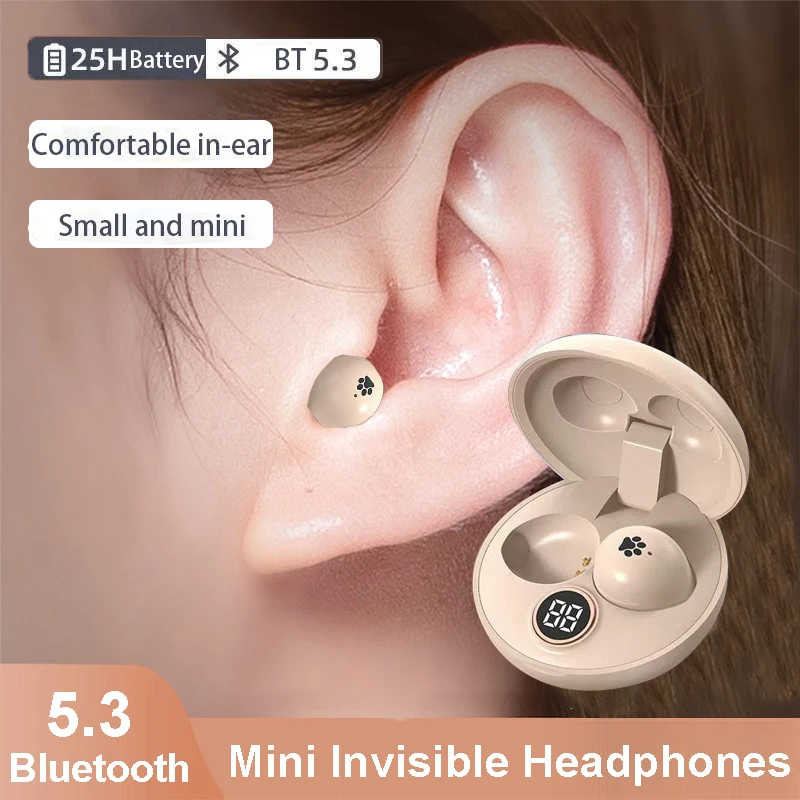 TWS Mini Invisible Headphones Wireless Earphones Bluetooth 5.3 Earbuds HIFI Stereo Noise Reduction Heasets for iPhone Xiaomi