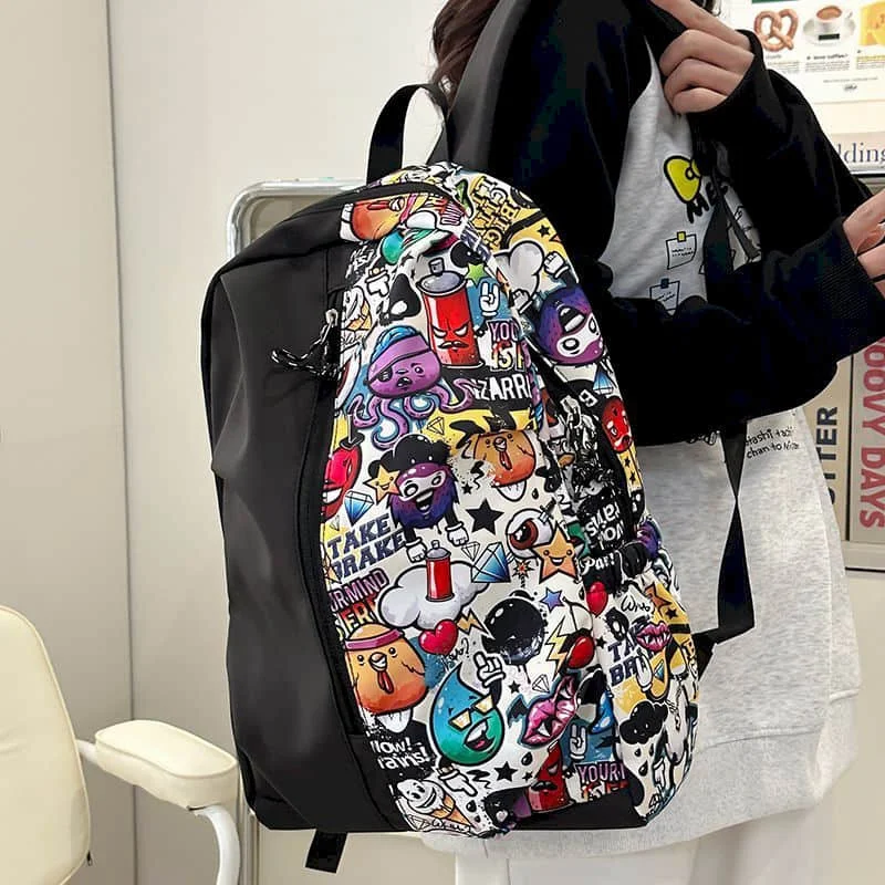 

Милый рюкзак Harajuku, нейлоновая школьная сумка в корейском стиле для студентов, контрастный цвет, граффити, дорожные сумки большой вместимости