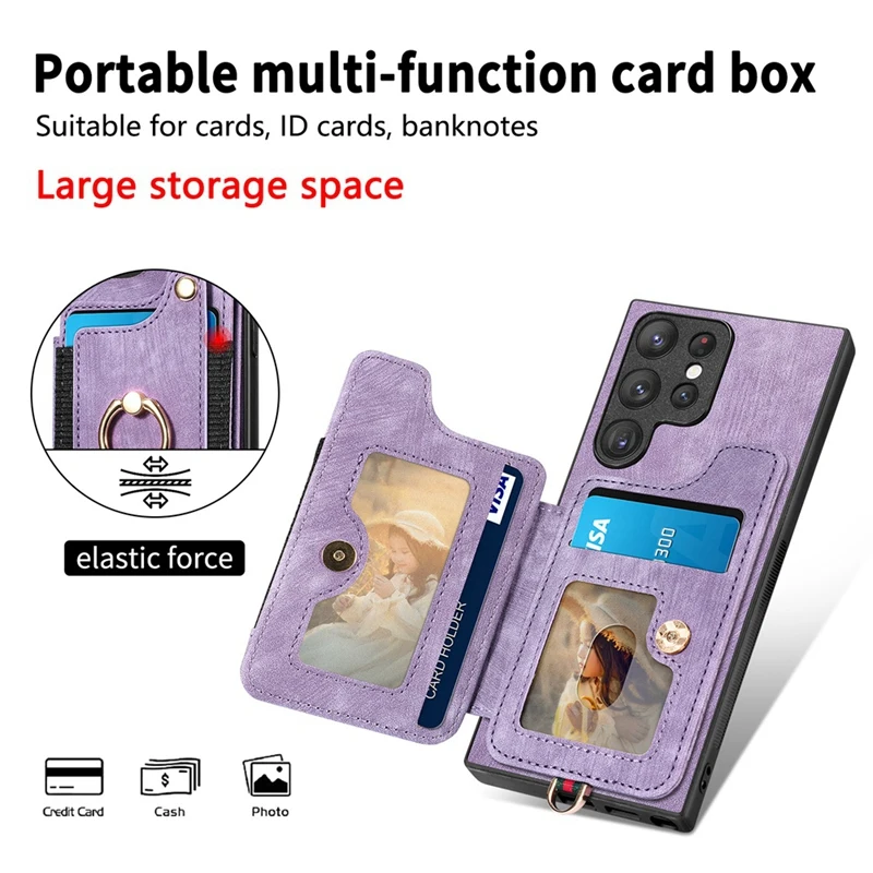 For Samsung Galaxy S24 Ultra Mobile Phone Case Leather Magnetic Wallet Card Slot Cover Fall Protective Cover Replacement Purple