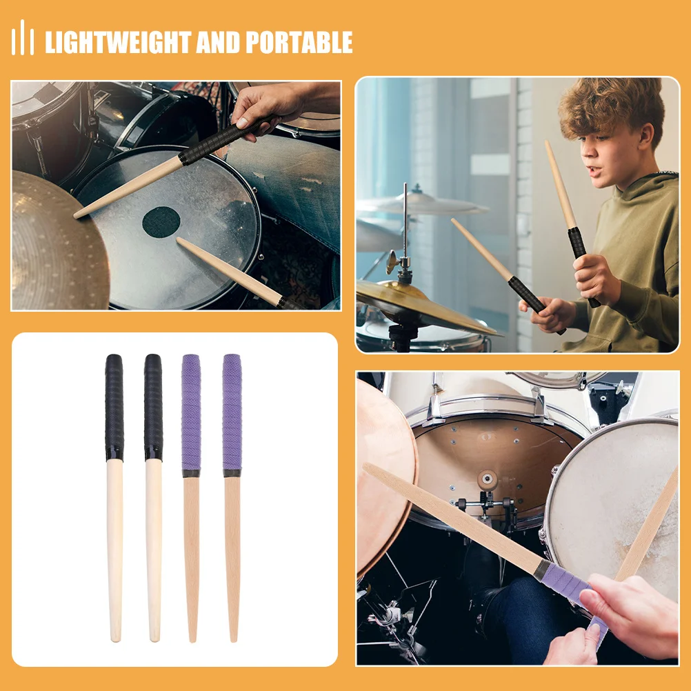 2 أزواج من أعواد الطبل الخشبية، أعواد الطبل الإيقاعية، مجموعة أعواد الطبل القابلة لإعادة الاستخدام للآلات الموسيقية خفيفة الوزن مع قبضة مريحة