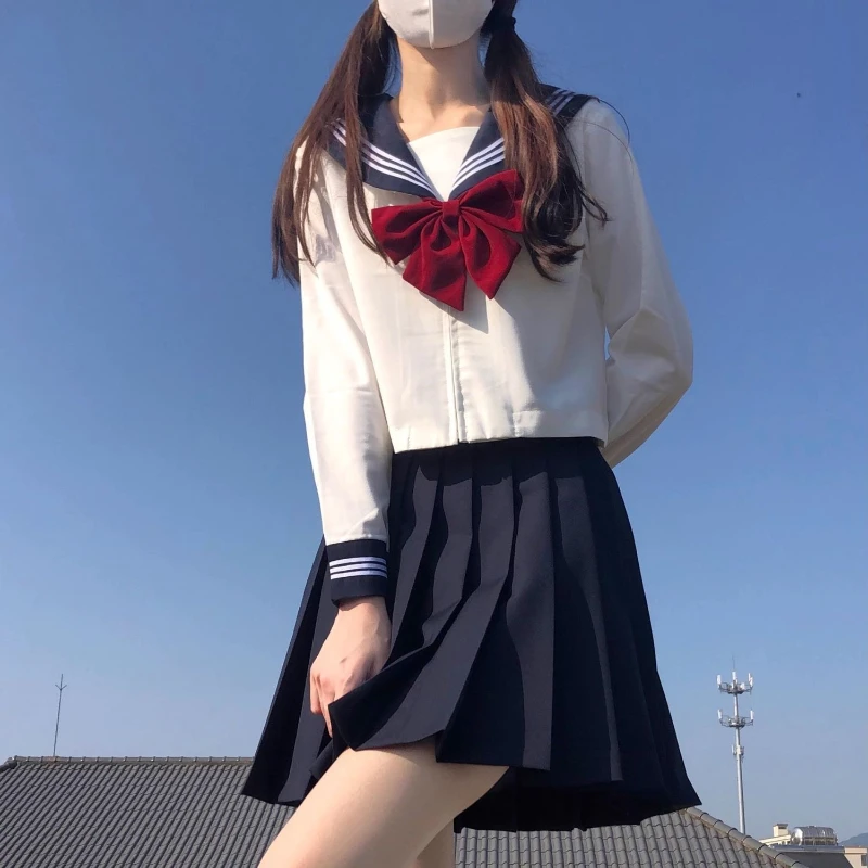 Original JK Uniform for Students School Style Sailor Suit White Three Lines Basic Design Long & Short Sleeve Campus Outfit Set