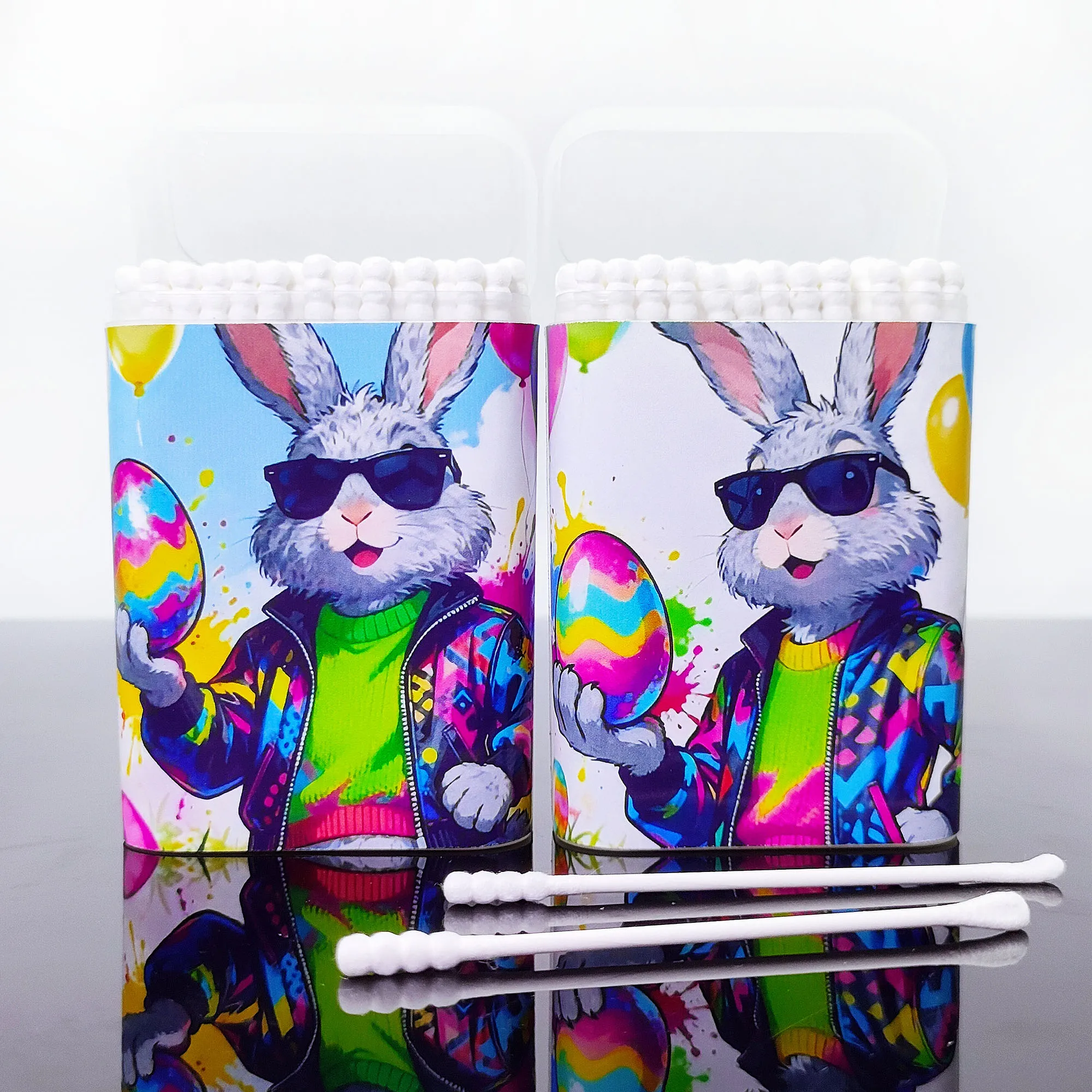 200 peças de cotonetes com tema de páscoa, cotonetes em forma de coelho, bastões de cotonete de esfregão de parafuso multifuncional de ponta dupla.