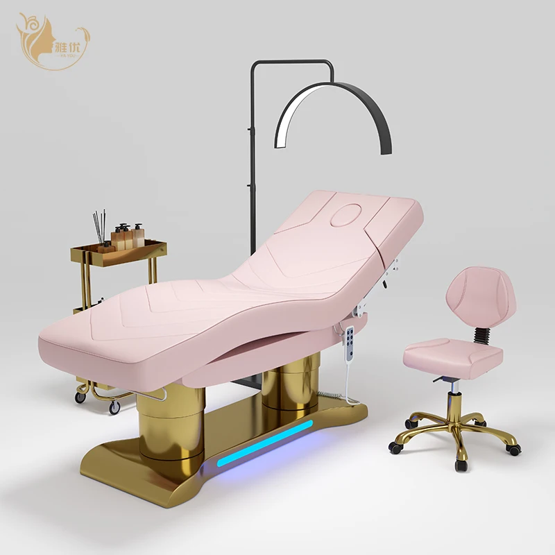 Luxury Custom Gold Base Spa Electric Beauty Massage Bed Lengthened Facial Eye Bed Salon Store