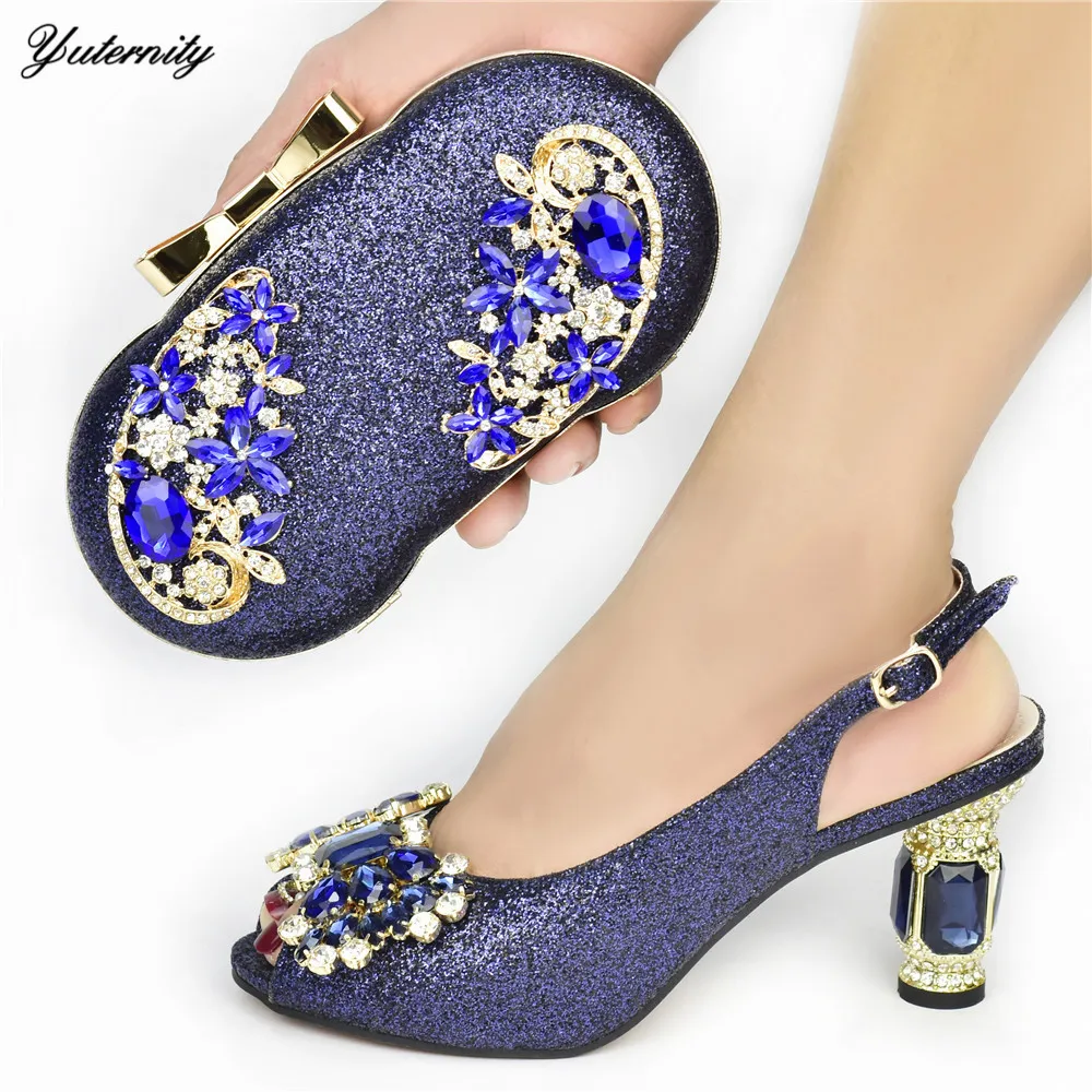 

Yuternity High Quality Rhinestone Party Shoes And Bag Set African Elegant High Heels Shoes And Purse Set For Wedding Dress