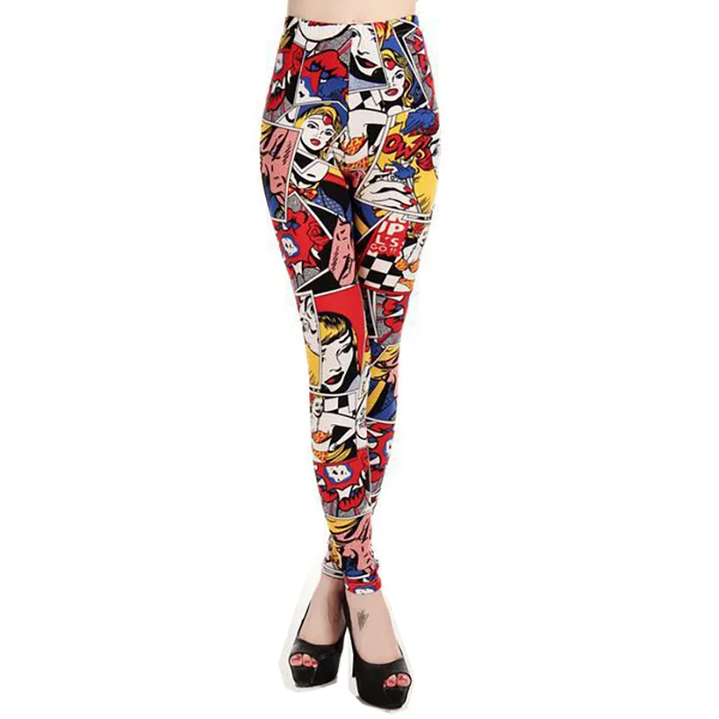 LJCUIYAO High Waisted Leggings Workout Cartoon Printed Leggings Stretch Punk Rock Disco Pants Evening Clubwear Trousers