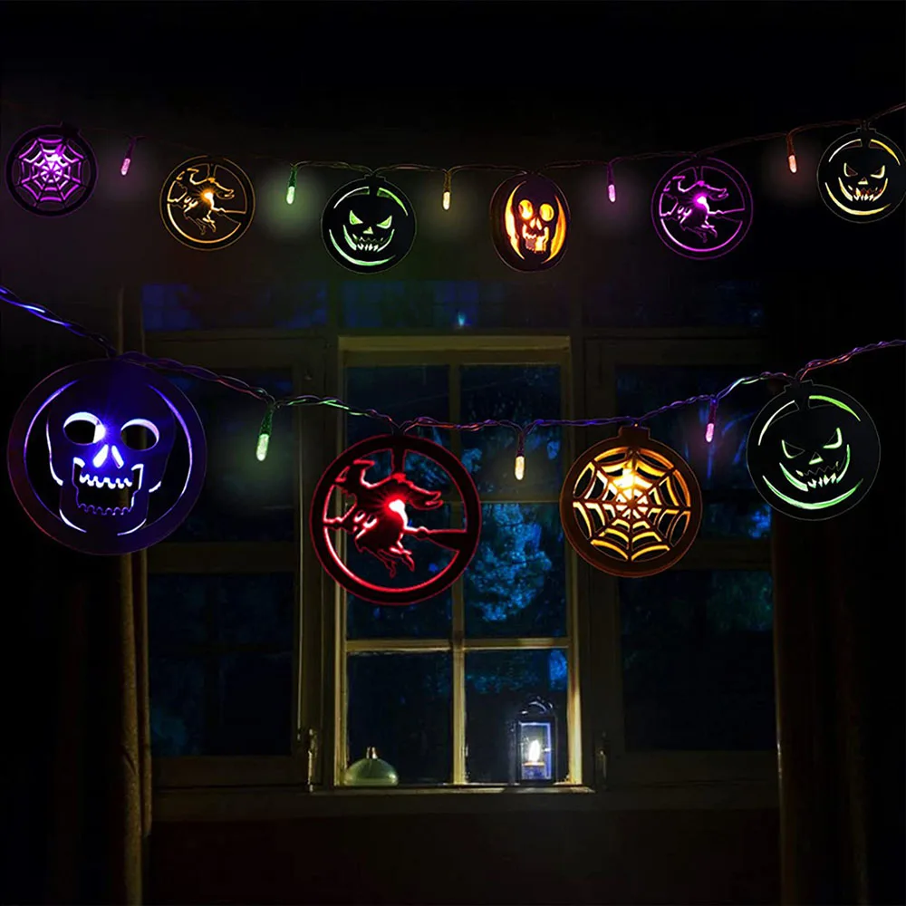 Halloween Light String Holiday Lighting Scenic Outdoor Lamp Waterproof Wizard Skull Bat Garland Winter Decor for Home Halloween