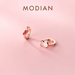 Modian New 925 Sterling Silver Mini Tiny Rabbit Carrot Asymmetry Hoop Earring for Women Fashion Ear Pin Fine Jewelry Kids Gift