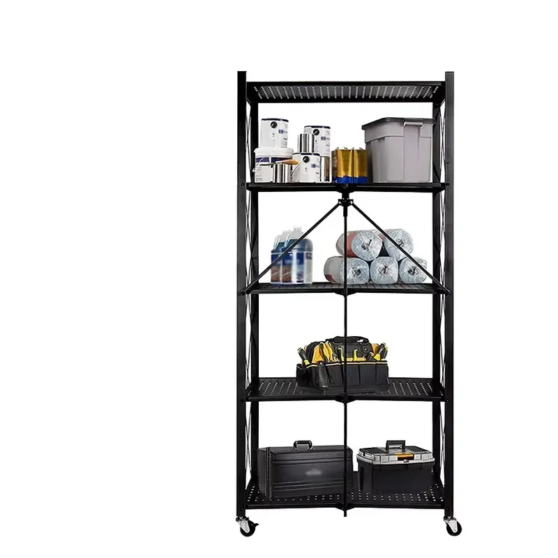 Tmy's Hot-Selling Modern Four-Layer Metal Folding Storage Rack on Wheels Home Kitchen and Bathroom Storage Rack for Household