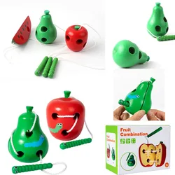 1Pc Novelty Baby Montessori Early Educational Toy Wooden Worm Eat Fruit Apple Pear Watermelon Learning Toys For Kids 0-7 Year