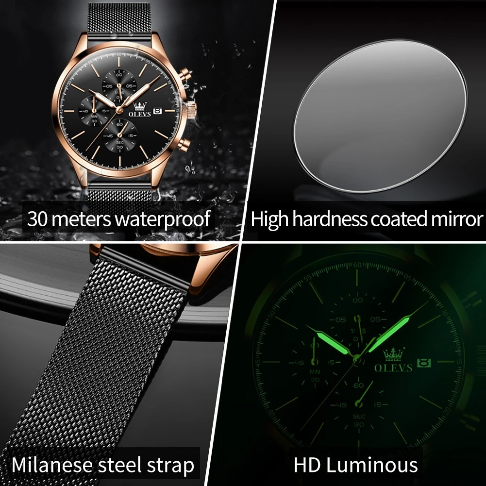 OLEVS 2881 Quartz Fashion Watch Gift Round-dial Stainless Steel Watchband Wristwatch Calendar Luminous