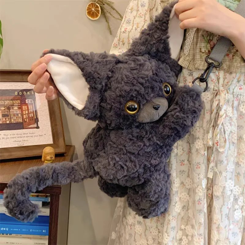 Super cute German curly hair black cat doll Internet celebrity cat doll plush toy sleeping clutching doll birthday gift