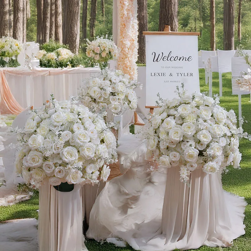 

Artificial Silk Flower White Embroidered Ball Rose Ball Wedding Stage Dining Table Decoration Road Guide Flower Photography Prop