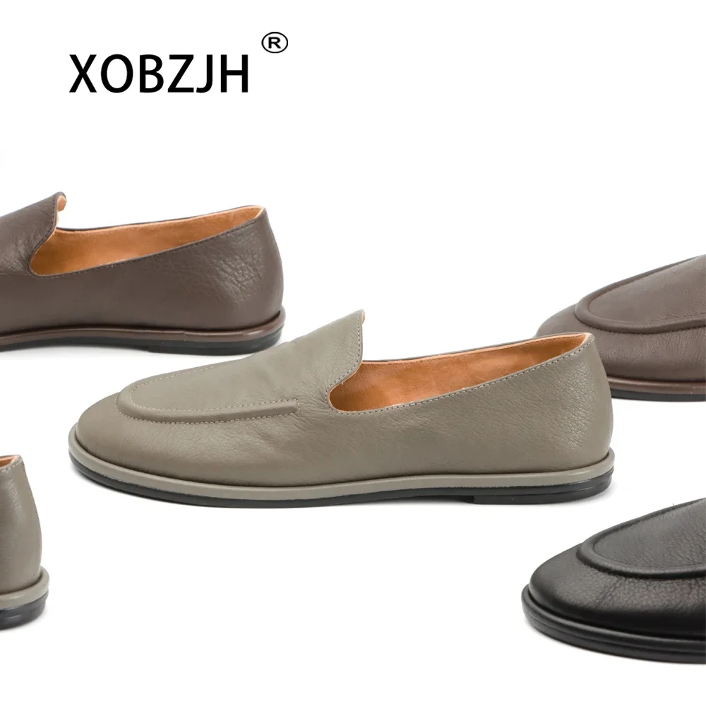 2024 Mocasines Mujer Echtes Leder Loafer Frauen Runde Kappe Ein Fuß Slip-on Schuhe Frauen Weiche Weibliche Ballett Tänzerin wohnungen Schuhe