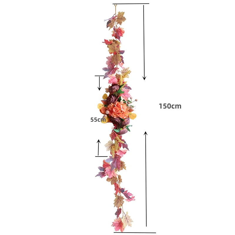 Artificial Autumn Maple Leaves Vine Halloween Pumpkin Garland Thanksgiving Wedding Xmas Decoration Home Garden Decor Party DIY