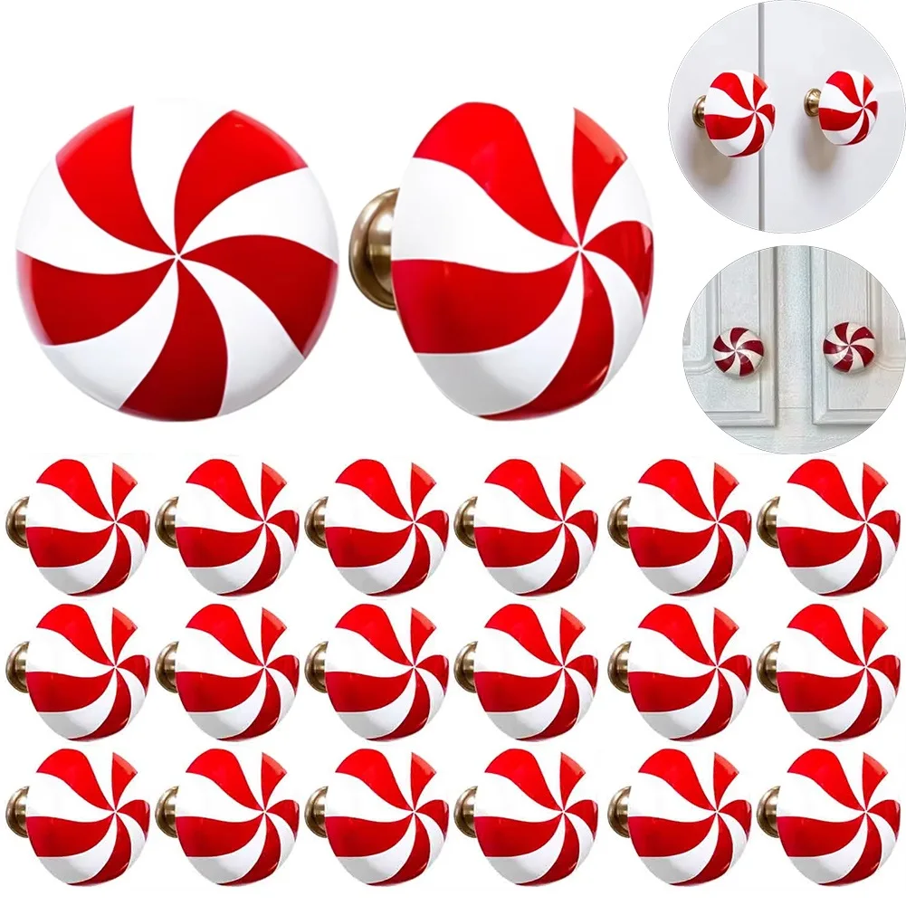 2Pcs Cabinet Door Knob Cover Christmas Knob Button Cover Creative Xmas Tree Hanging Candy Cane Ornaments Vanity Drawer Handle