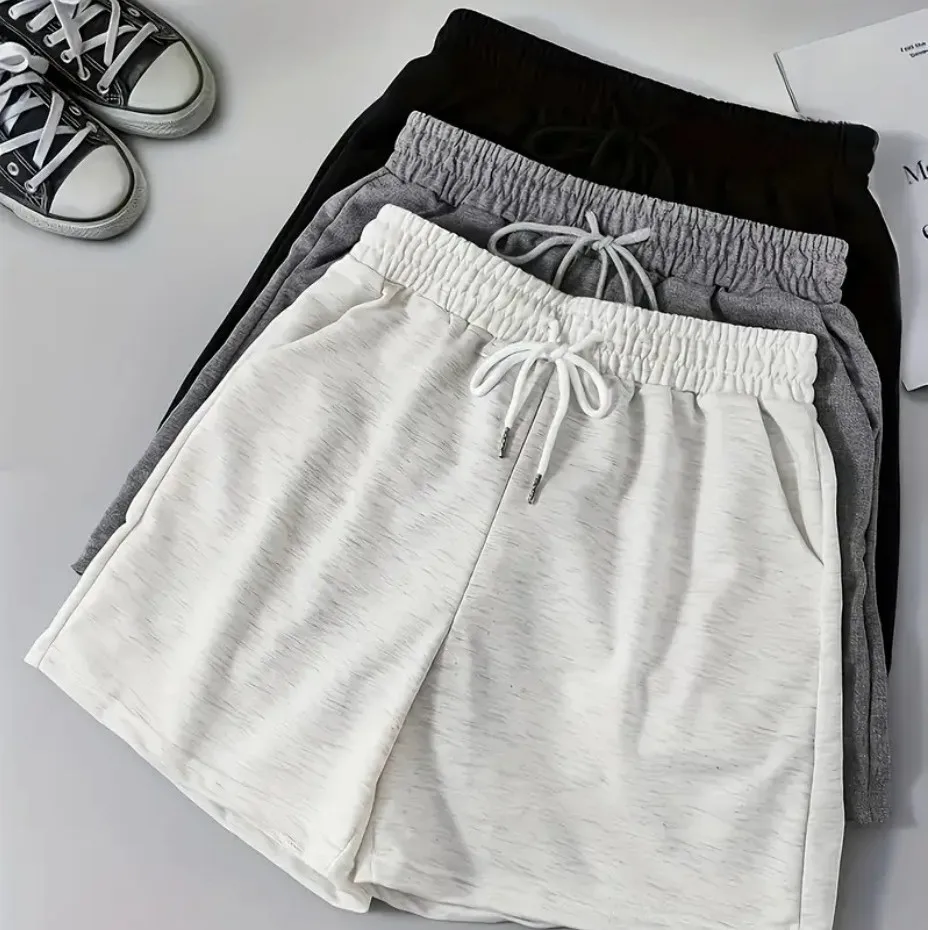 

Solid Color Casual Shorts Drawstring Elastic Waistband Fitness Yoga Shorts
