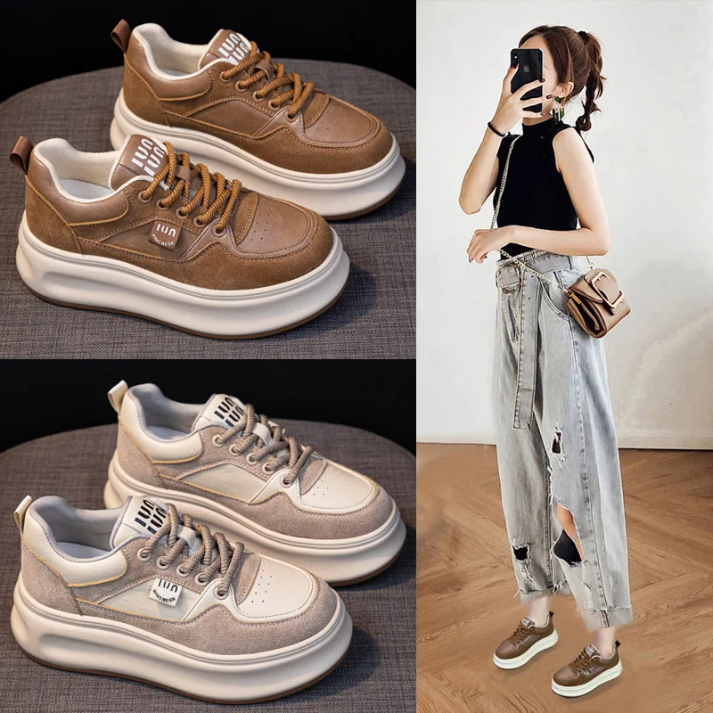 Board shoes women's 2026 spring new sports and leisure sponge cake women's shoes height increasing German training shoes