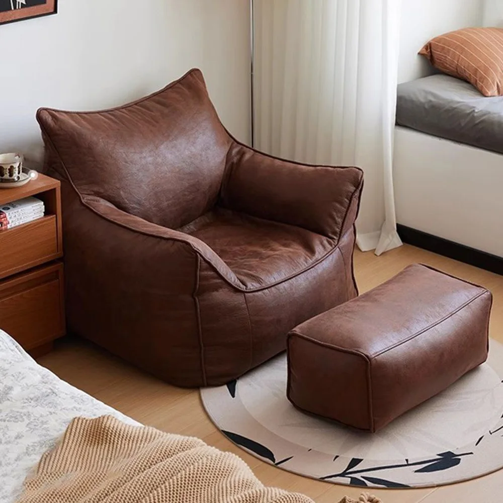 New Nordic Retro Single Sofa Casual Small Apartment Bean Bag Sofa Living Room Bedroom Balcony Seat Small Lazy Sofa with Footrest