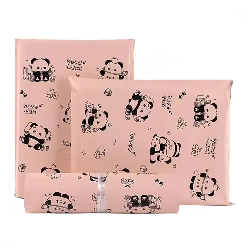 50Pcs Thickened Express Delivery Bag Lotus Root Pink Cartoon Panda Printing Gifts Storage Bag PE Transport Envelopes Mailing Bag