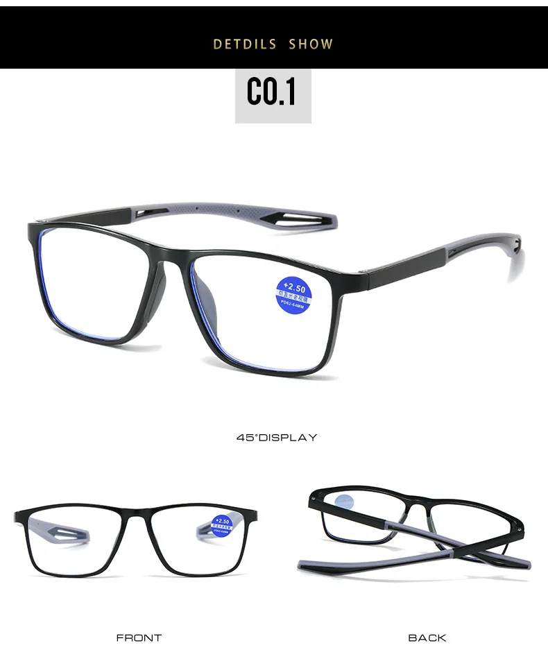 Sprots Style Lesebrille Herren Damen Unisex TR90 Anti Blaulicht Presbyopie Brille Lässig – Detail 8