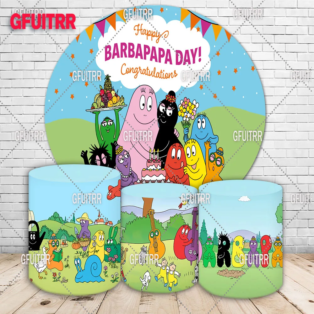 Barbapapas Family Backdrop Kid Birthday Decoration Party Photo Photography Background Cylinder Cover Baby Shower Booth Props