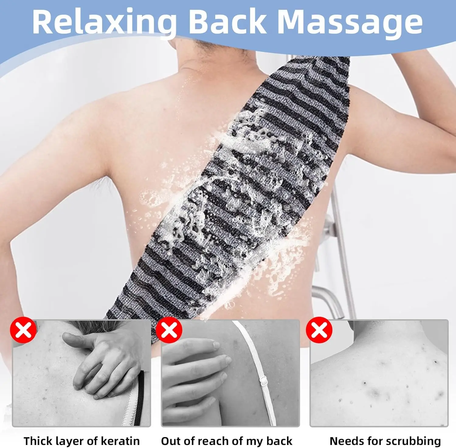 

Exfoliating Body Scrubber Towel Back Washcloth for Dead Skin Removal Deep Cleansing & Massage Creates Rich Lather for Men Women