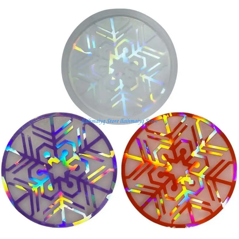 

573B Light Silicone Epoxy Snowflakes Mould Round Glass Teapot Mat Tray Mold Jewelry Making Mold for Home Decorations