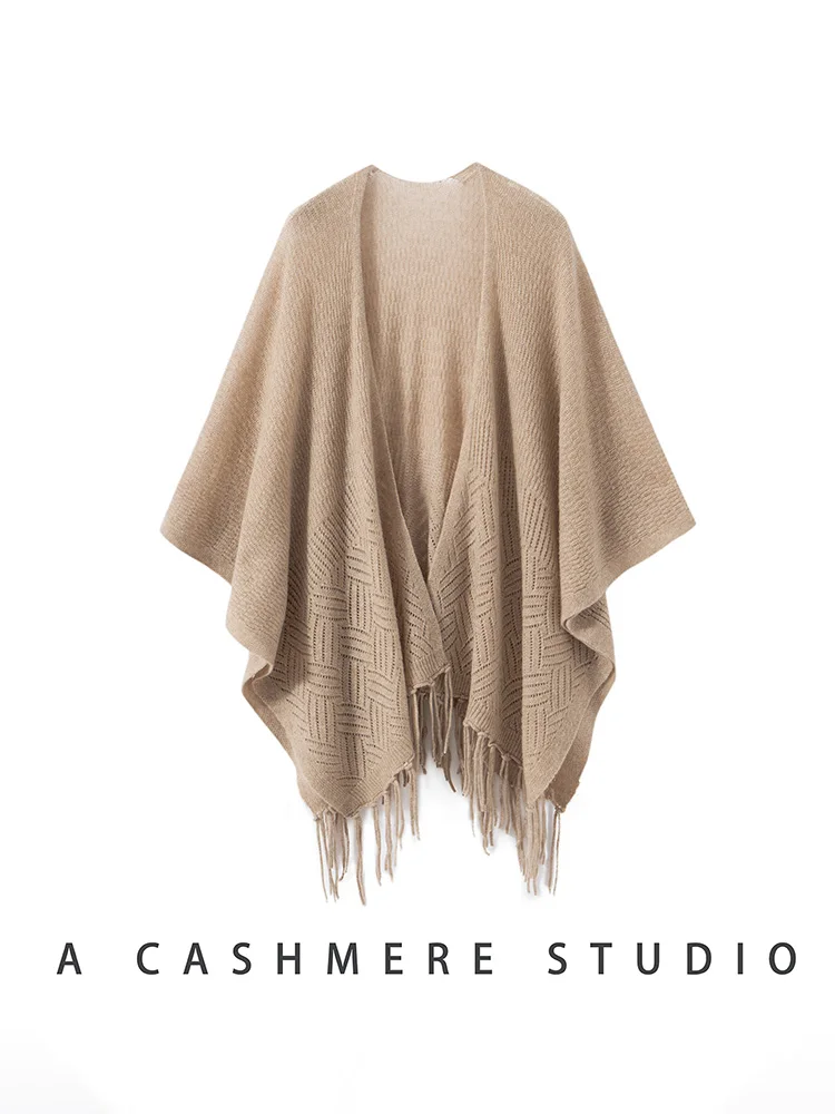 

2025 New Women 100% Cashmere Luxury Fringed Shawl Autumn Winter Thick Wraps Grace Soft Warm Cashmere Sweater Female Clothing Top