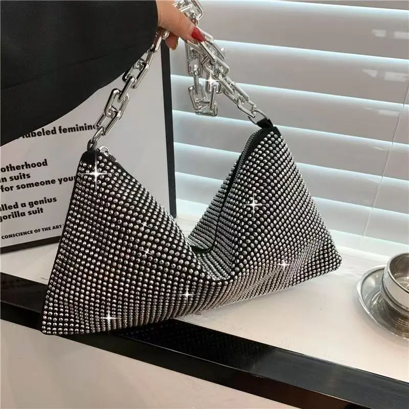 

2025 модная сумка на цепочке высокого качества, женская серебристо-черная женская сумка, женские сумки, женские дизайнерские сумки, сумка-ведро с бриллиантами