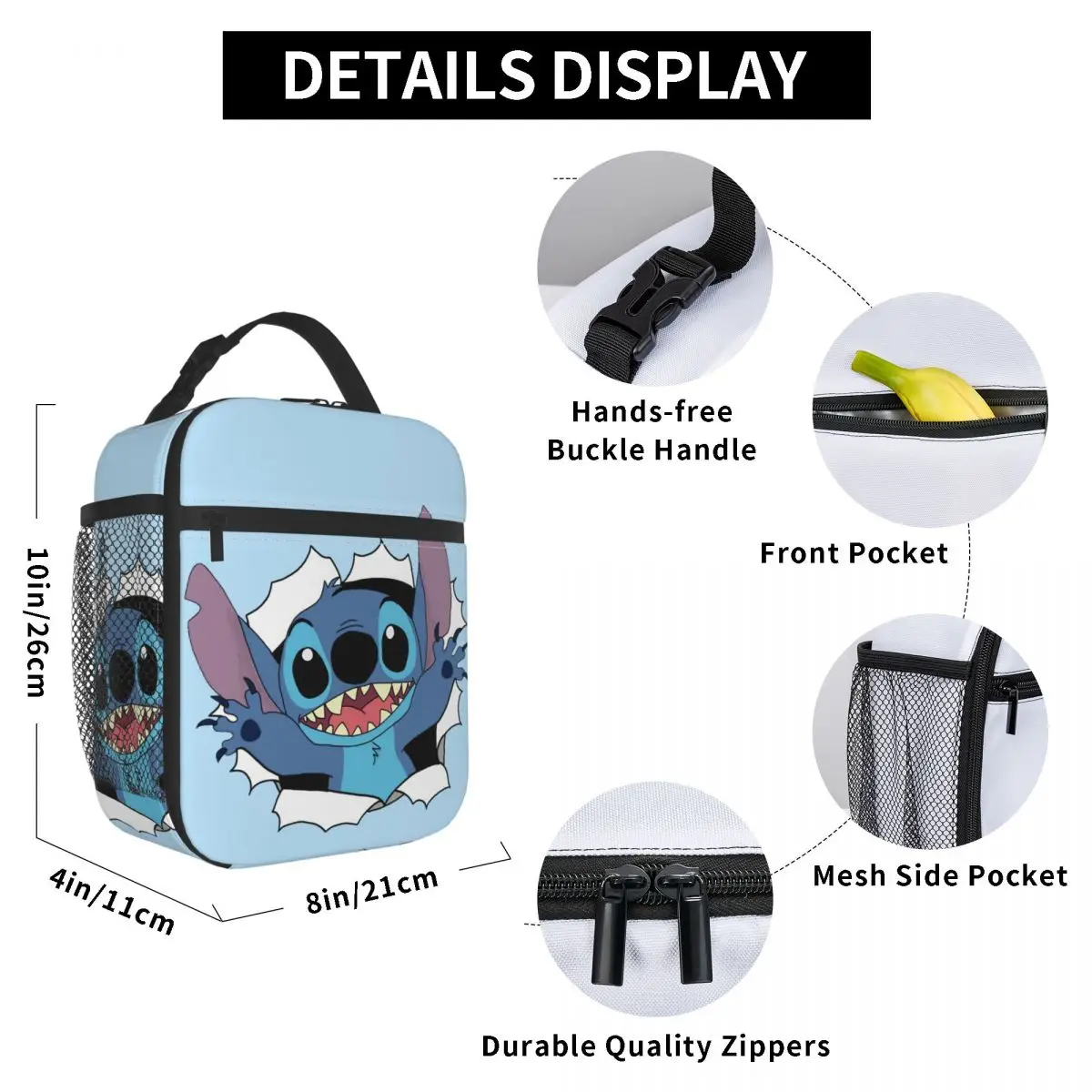 Large Food Bags Hello Large Capacity Disney Lilo & Stitch Film Travel Lunch Food Box For Girls