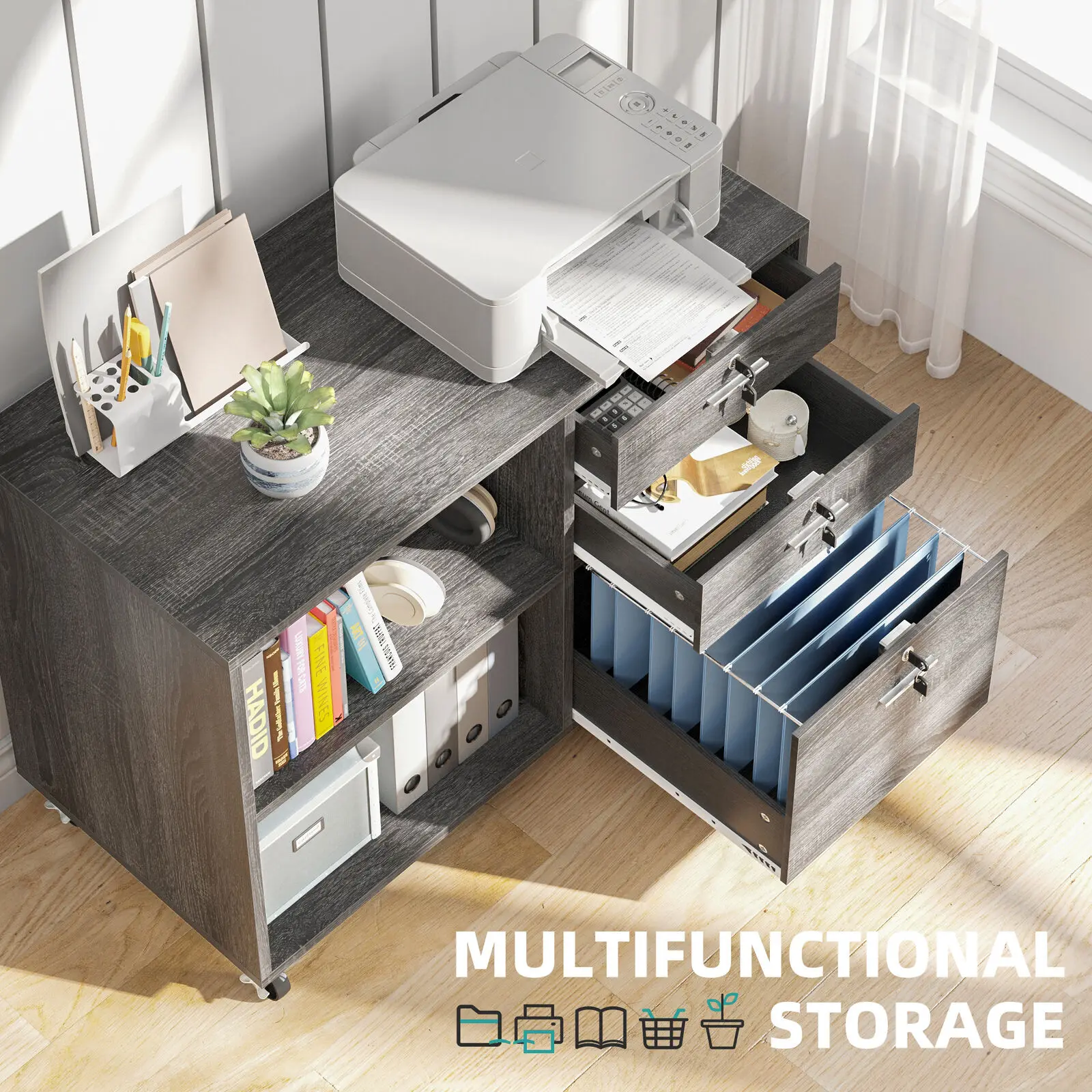 Armoire de Rangement Ouverte avec Serrure, Meuble de Rangement 3-MELEvaluFile