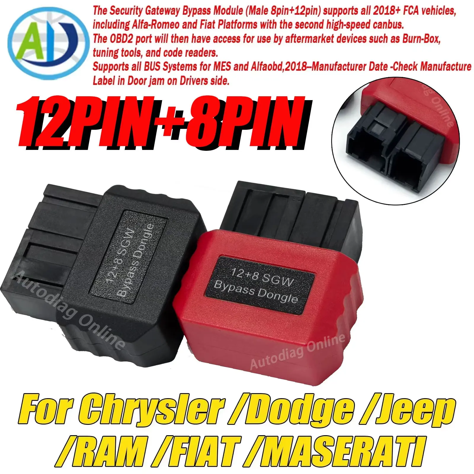 

SGW Bypass Dongle For Chrysler/Dodge/Jeep/RAM/FIAT/MASERATI 12pin 8pin OBD2 Security Gateway Adapter For FCA Adapter SGW Bypass