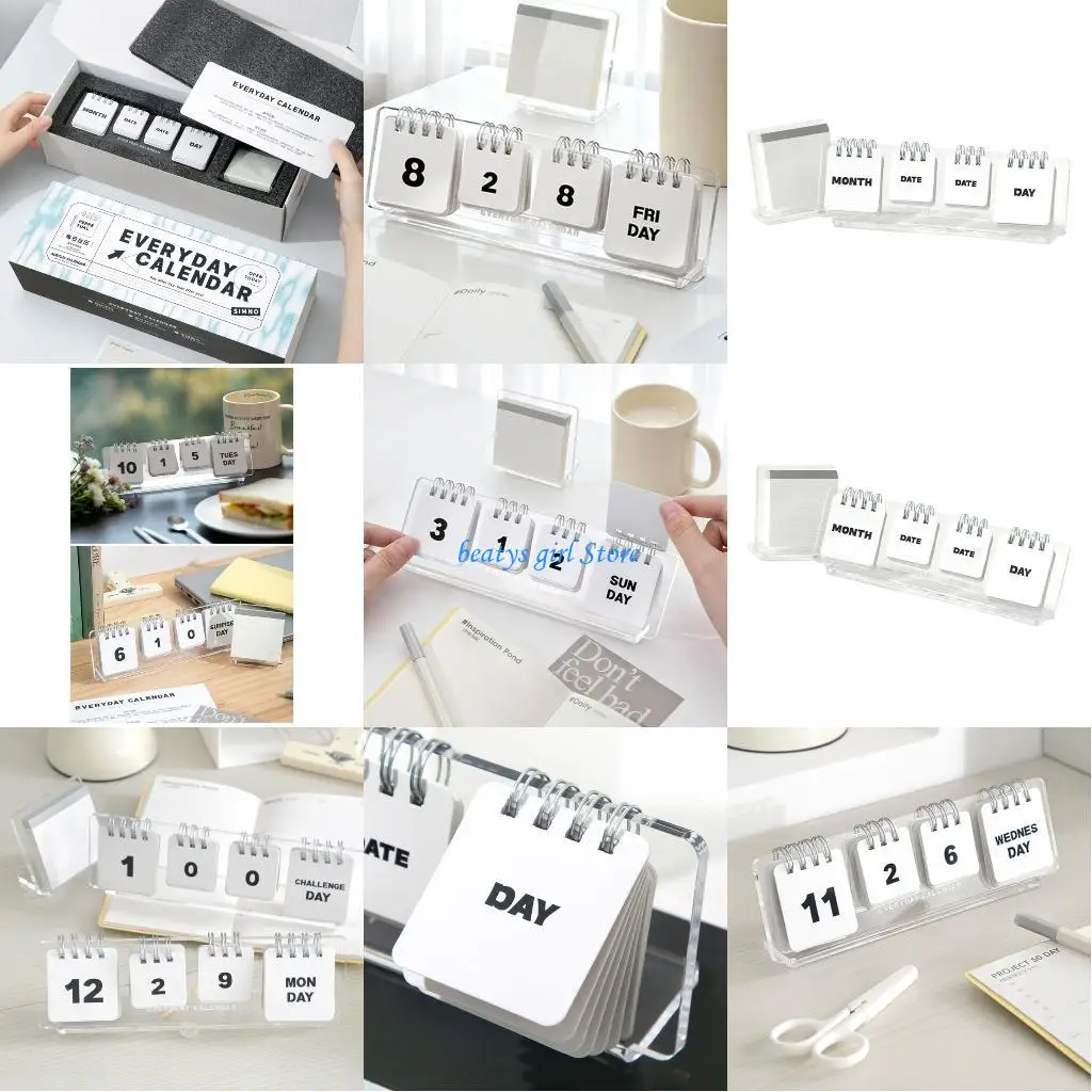 

C7AB Transparent Reusable Acrylic Desktop Calendar Aesthetic Design Office Decorative Ornament Suitable for Daily Planning