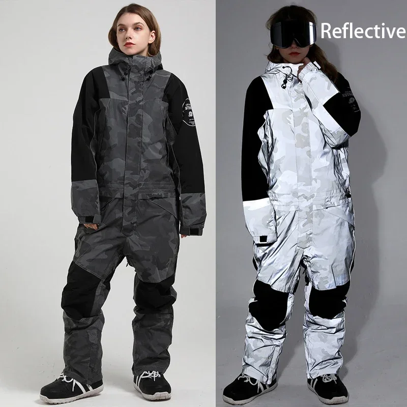 Macacões impermeáveis com capuz para homens e mulheres, snowsuit quente para inverno, esporte ao ar livre, macacão alpino snowboard, roupas de caminhada 1 pc