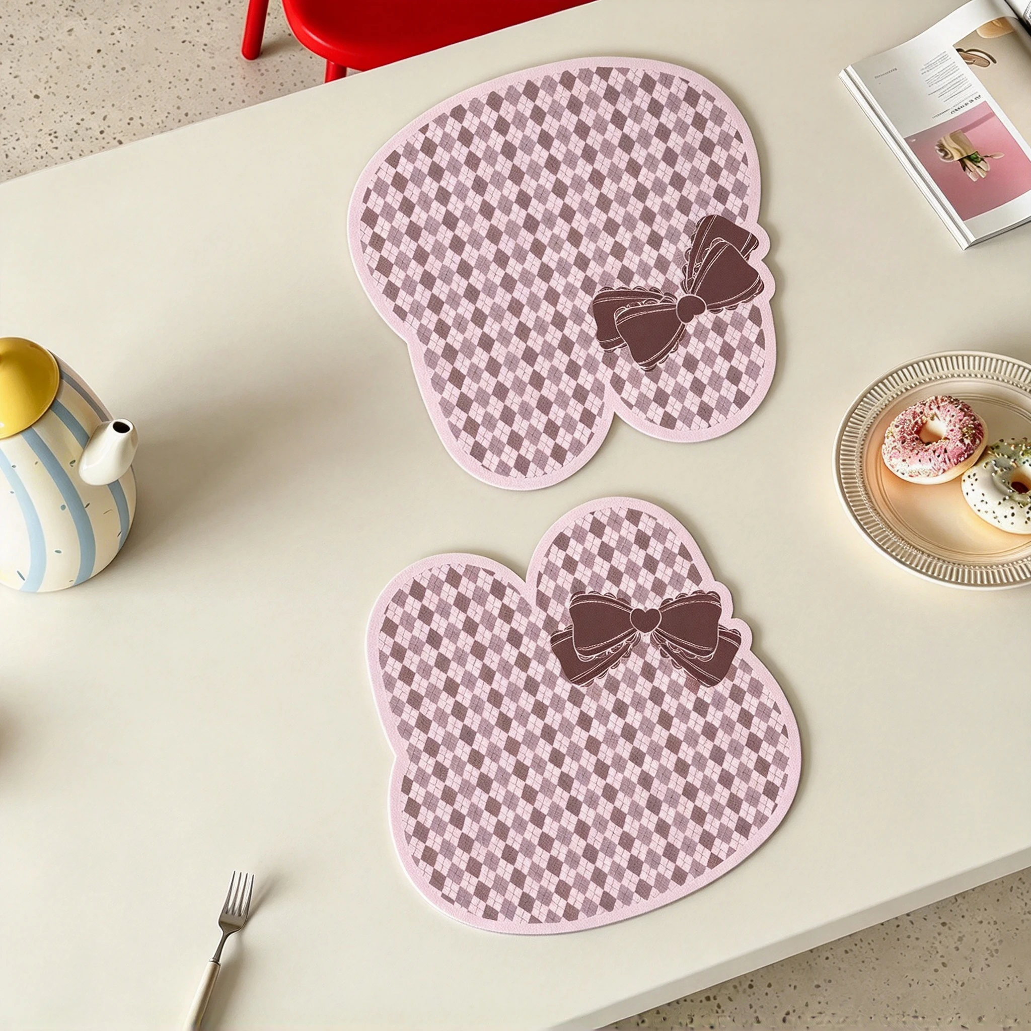 Cartoon Alien Bunny Bow Placemat Heat-Resistant Non-Slip Water-Control Anti-Scald Korean-style Simple Kitchen Table Mat Ins Gift