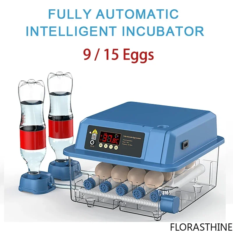 9 15 Eggs Incubator Fully Automatic Water Ionic Waterbed Temperature Replenishment Control Hatcher Machine Use on 12V Battery