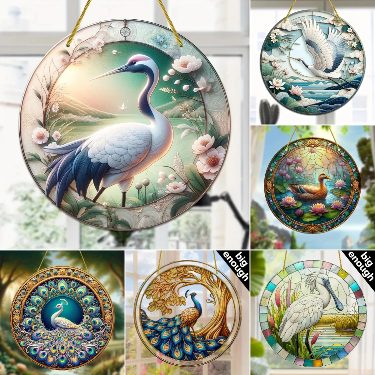 Phoenix Peacock Suncatcher Stained Window Hanging,Animals Lover Gift,translucent Acrylic Round Sign Home Garden Room Decor