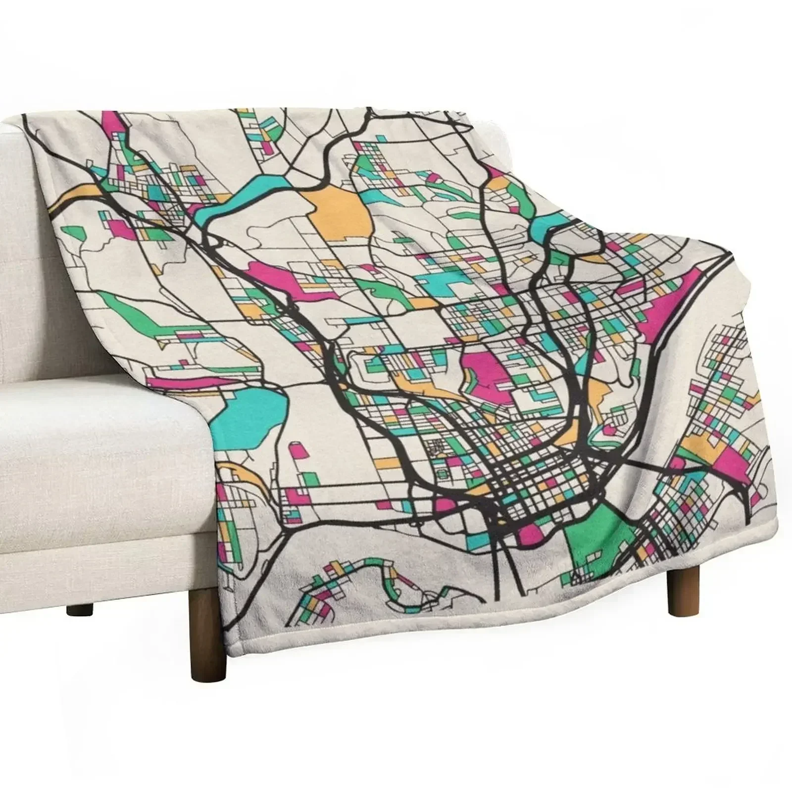 Cincinnati, Ohio Street Map Throw Blanket Bed Comforter Plush Flannels Blankets