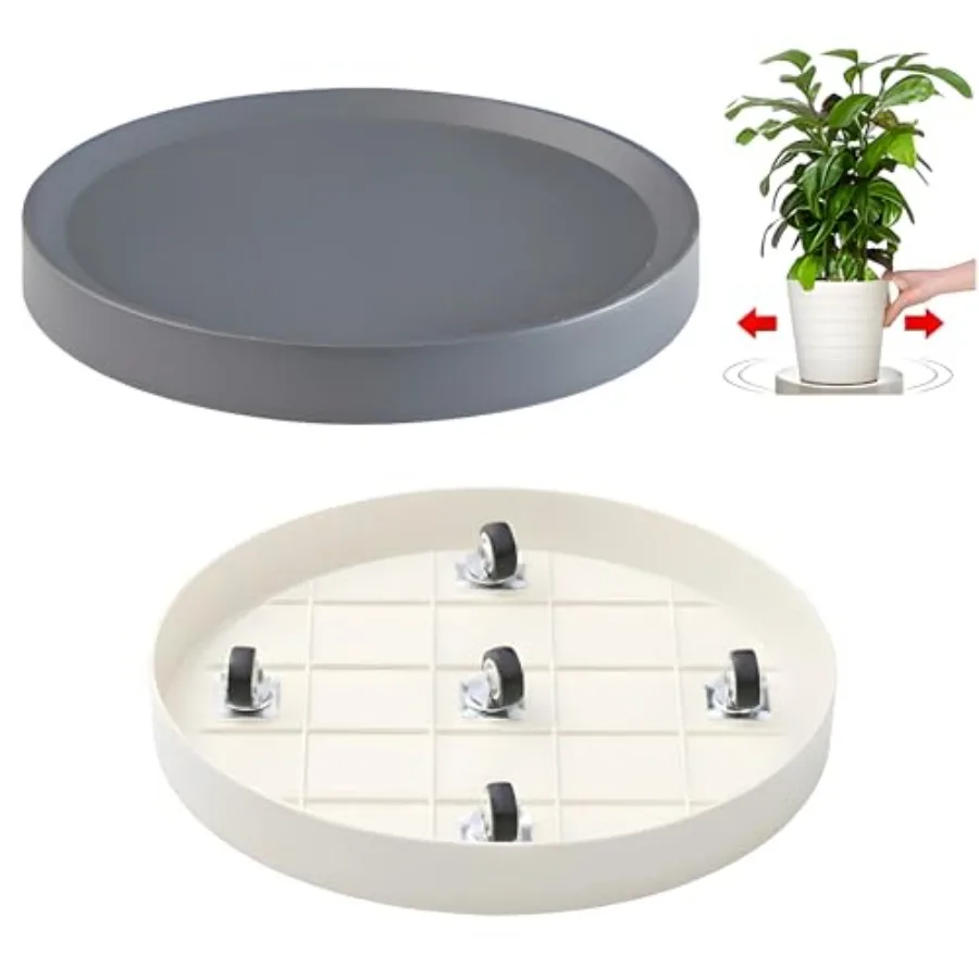 

Plant Caddy with Hidden Wheels 2Pack Heavy Duty Round Rolling Tray, Light Gray+Gray, for Large Pots, Air Purifiers, Ceramic Dec
