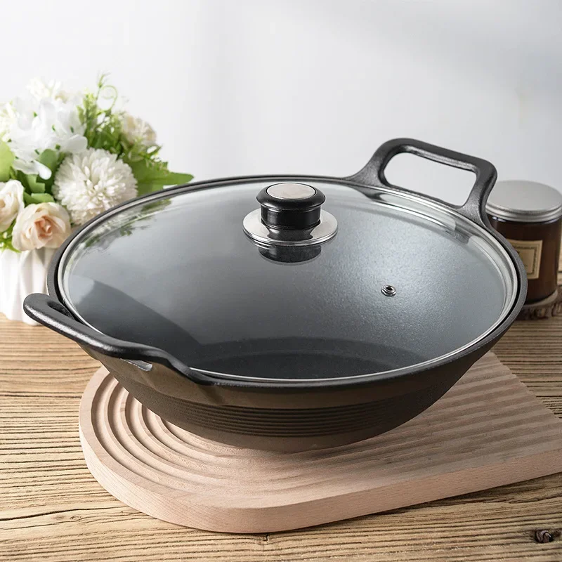 Iron wok Chinese Traditional Uncoated Frying Pan Handmade iron wok pan Kitchen Cookware 36cm Large Cast iron pots for cooking