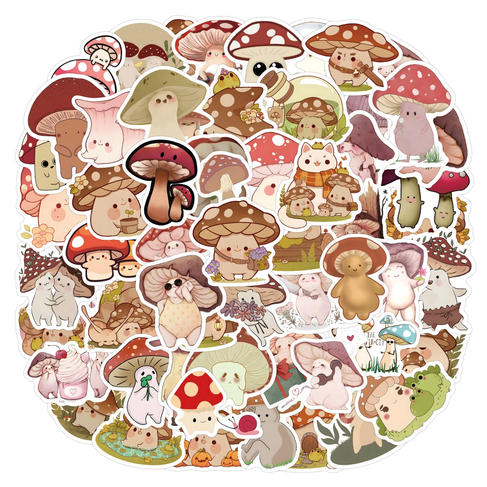 60Pcs Kawaii Mushroom Stickers Pack Fairy Tale Fungus Decals Waterproof DIY Notebook Toy Decoration