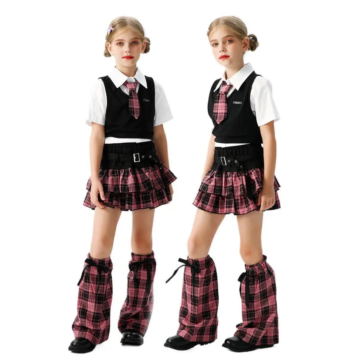 2025 Children's Clothing American Campus Sweetheart Student Clothing School Uniform British Checkered Set Girls' Jazz Dance