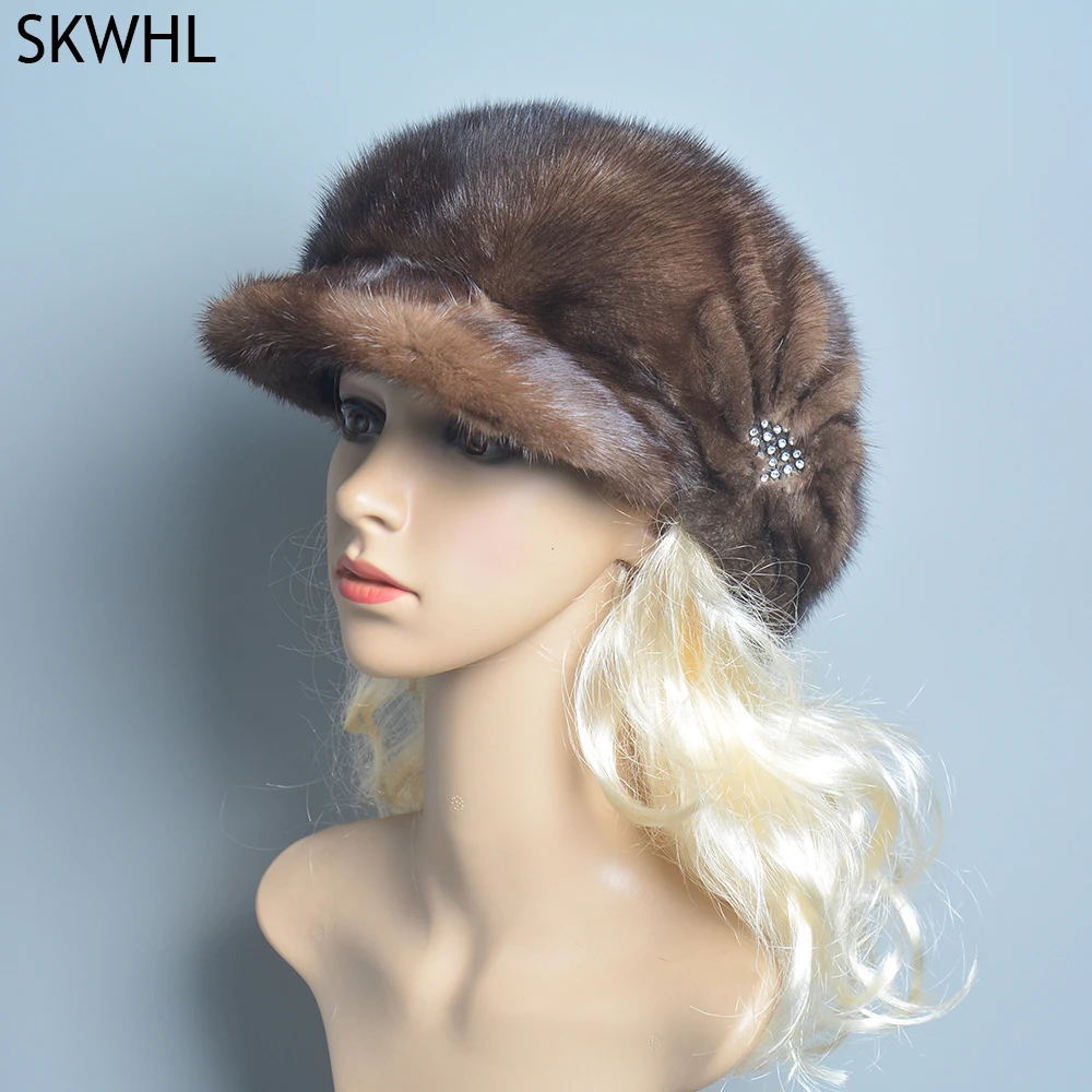 2025 Fashion Mink Fur Cap For Women Real Natural Whole Fur Hat Top Accessories Warm Ln Russian Winter Fur Hats For Lady