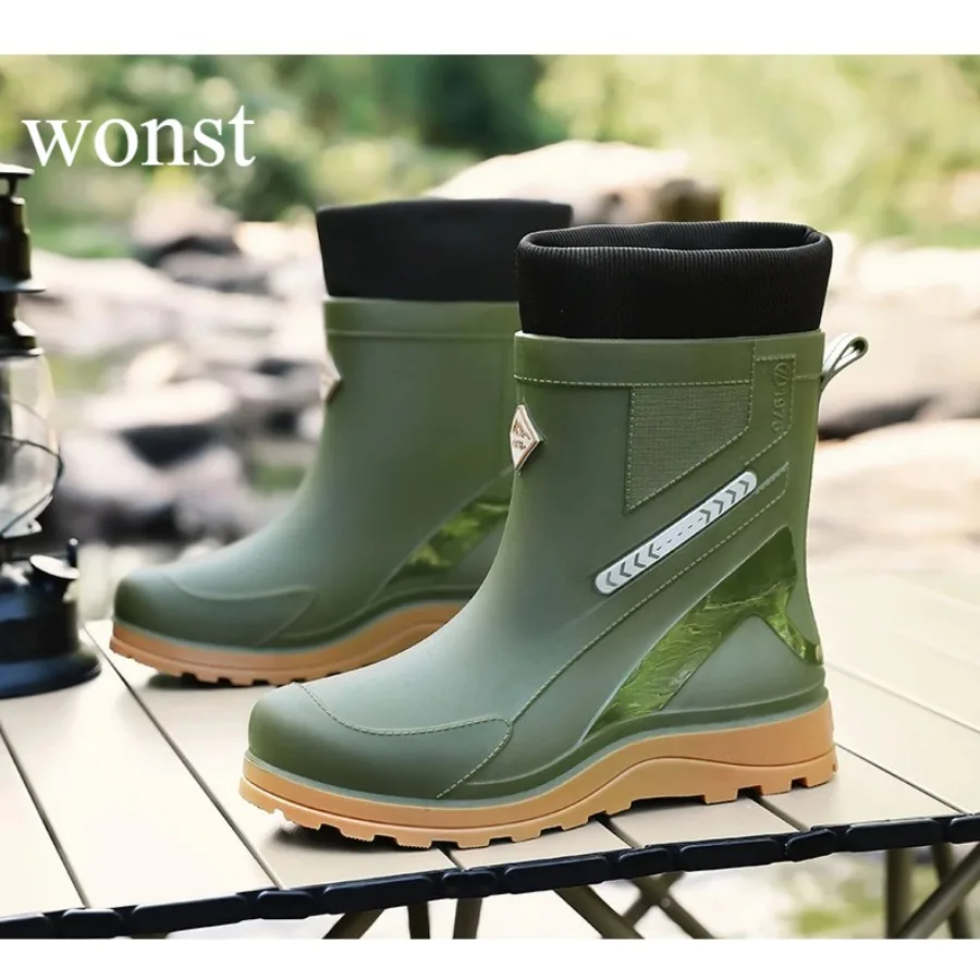 

Мужские резиновые сапоги Wonst 2025: непромокаемые, водонепроницаемые, флисовые и теплые, новые зимние сапоги до середины икры для осенних и зимних резиновых сапог.