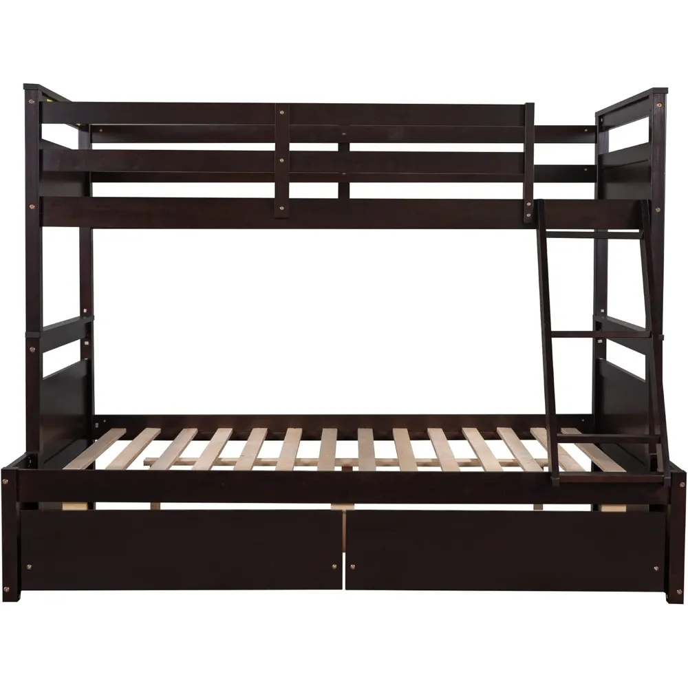 Twin Over Full Bunk Beds with 2 Under Bed Storage Drawers, Stronger & More Stable Bunkbed, Espresso