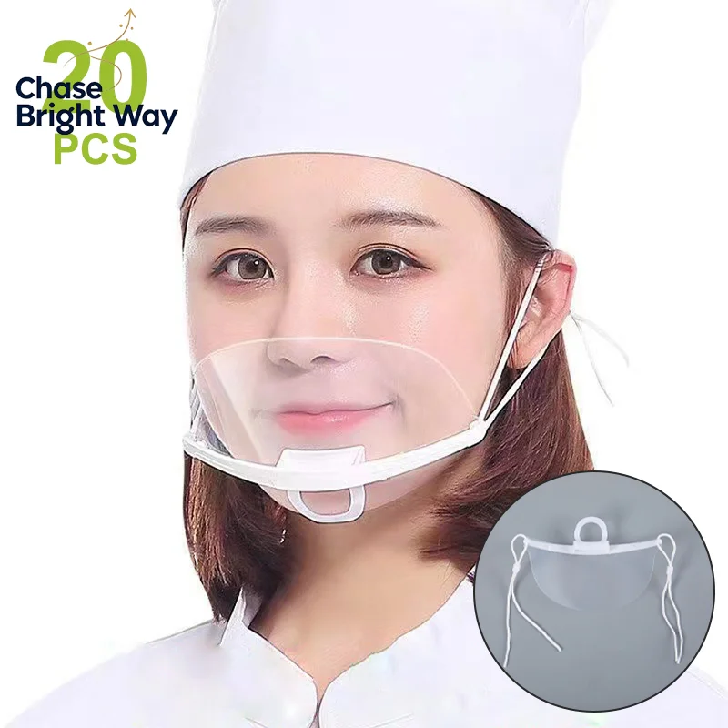 20PCS Clear Plastic Catering Mask Hotel Beauty Chef Waiter Protective Mask Reusable Visible Splash Proof Mask