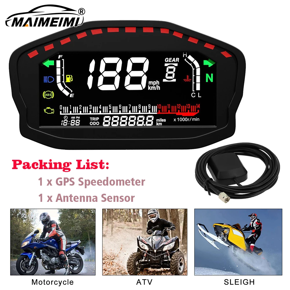 Universal LCD Digital Motorrad Tachometer Geschwindigkeit 199 km/h Drehzahlmesser mit GPS Antenne Sensor Turbo Blinker Anzeige